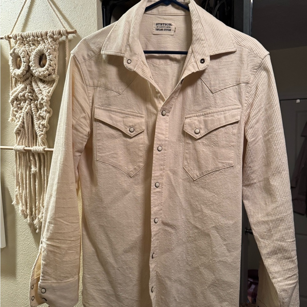 Taylor Stitch “Stetson” Beige Western Style Pearl Snap Button-Up Shirt